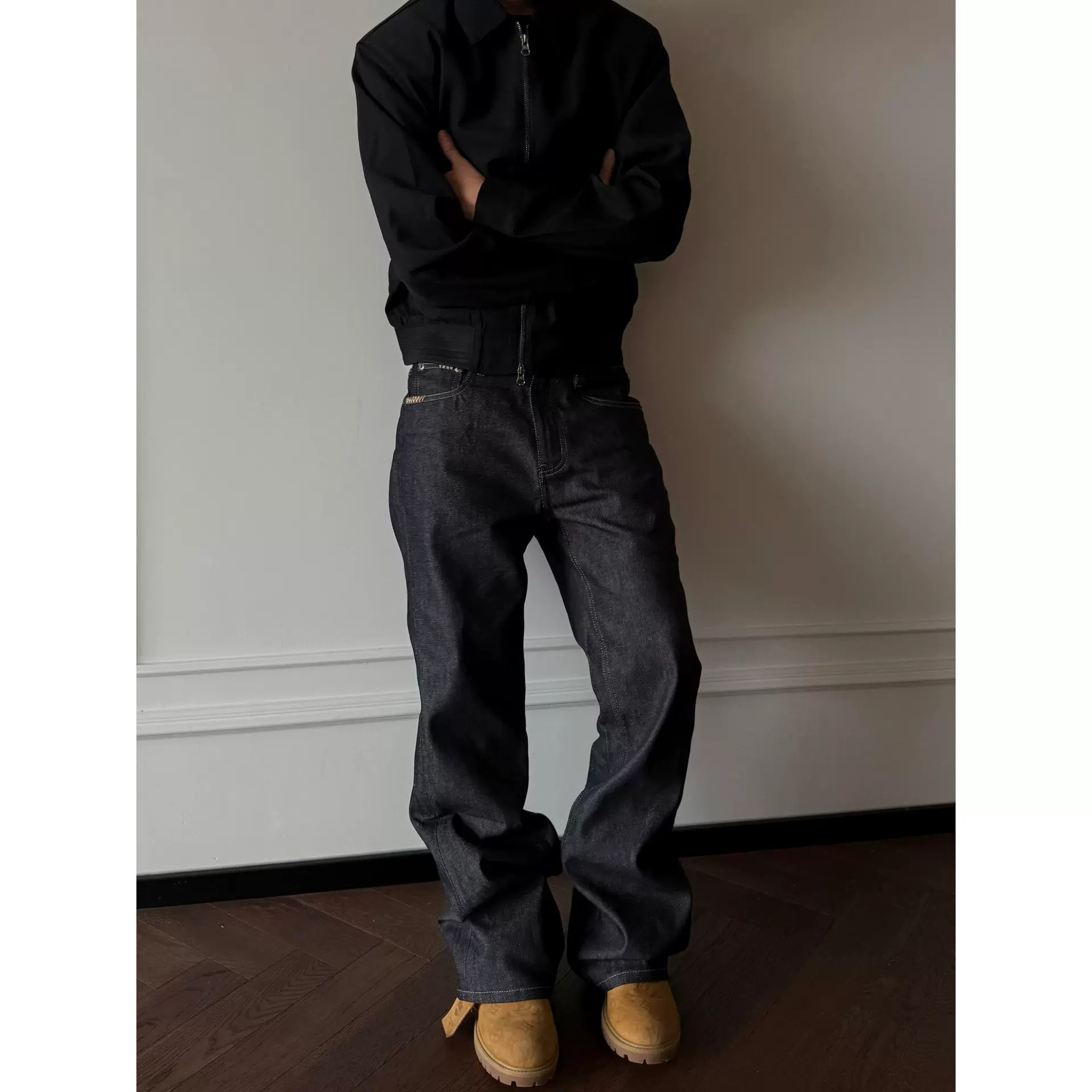 美式水洗宽松直筒牛仔裤男2026春秋新款cleanfit手缝针百搭长裤子