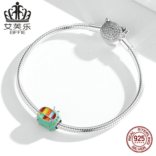 Evelo Mini TV Colorful Oil Drip Beads Bracelet Pure Silver S925 Pearl Beads Accessory SCC1861