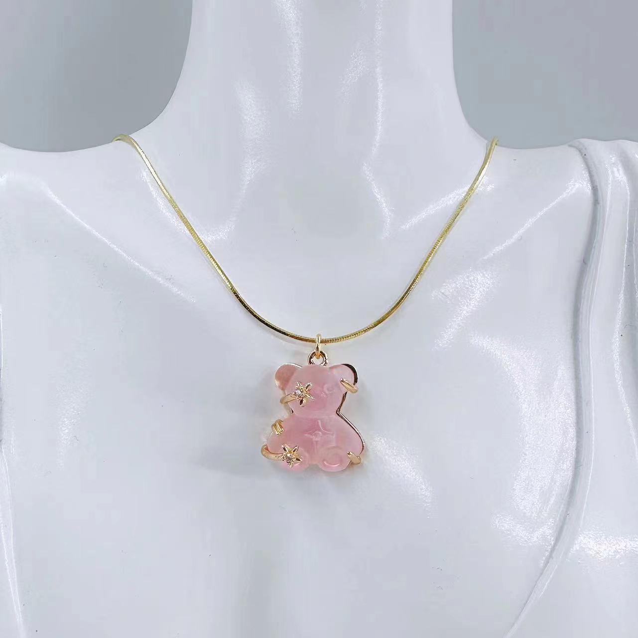 Copper Chain Material Resin Copper Cute Bear Pendant Necklace