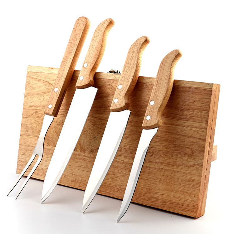 Fabricante de origen Juego de cuchillos de picnic al aire libre Cocina Tabla de cortar cuadrada Caja de cuchillos de madera de bambú Tabla de cortar Caja de bambú dos en uno