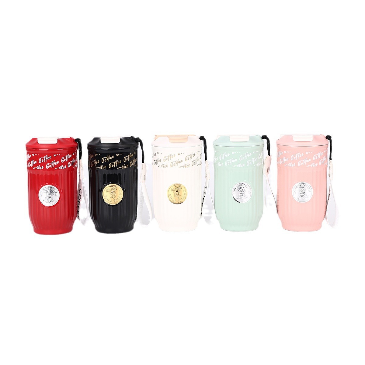 Nuevo alto valor 304 taza de acero inoxidable portátil de cuerda para hombres y mujeres taza de café a rayas acompañante taza de regalo