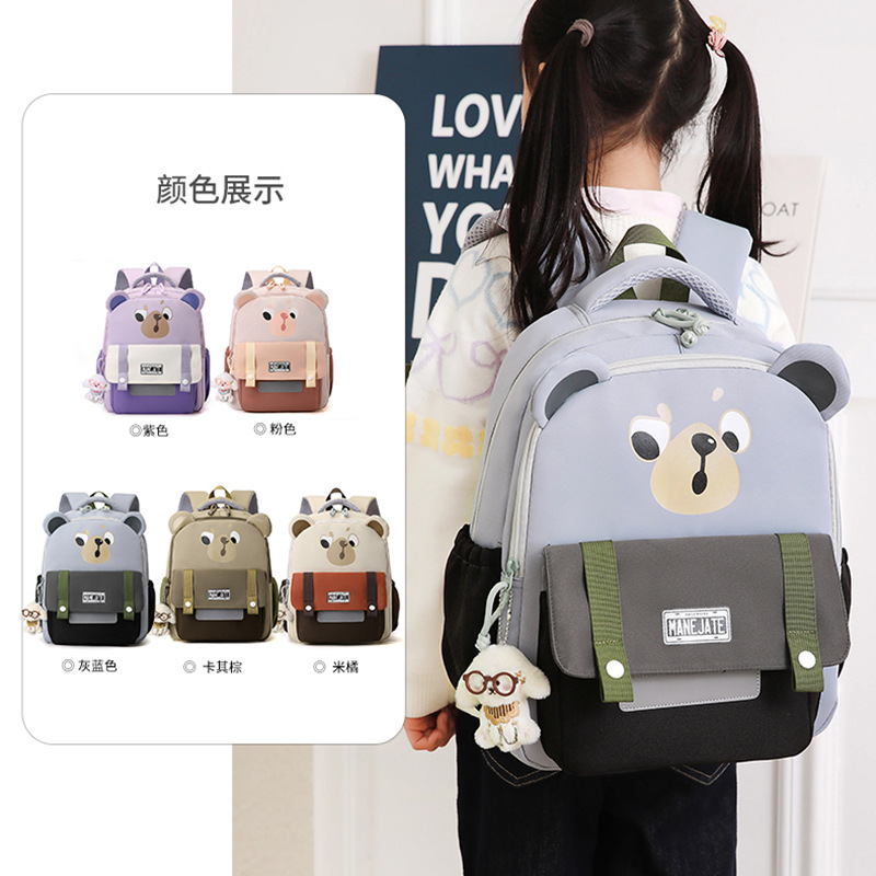 Cartoon Bear Kids Big Class Kindergarten Mochila para niñas de grado uno y dos mochilas para niños respirables