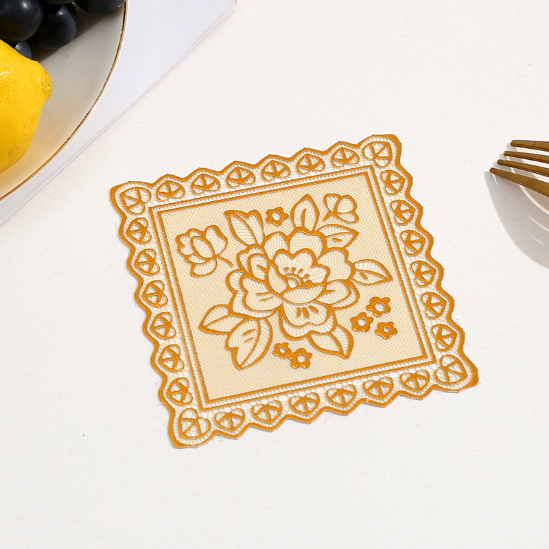 Transfronterizo europeo cuadrado estampado de oro PVC cojín antideslizante aislamiento térmico cojín de comedor cuadrado cojín de decoración de mesa de comedor occidental