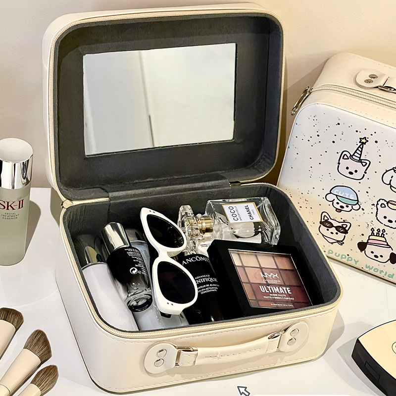 2024 nuevo original cachorro gato bolsa de cosméticos maleta portátil de gran capacidad con espejo caja de almacenamiento de cosméticos