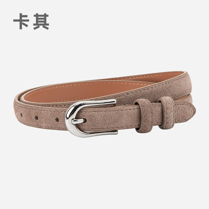 磨砂绒面真皮细款小皮带女士百搭复古风连衣裙配饰高级牛皮腰带女|undefined