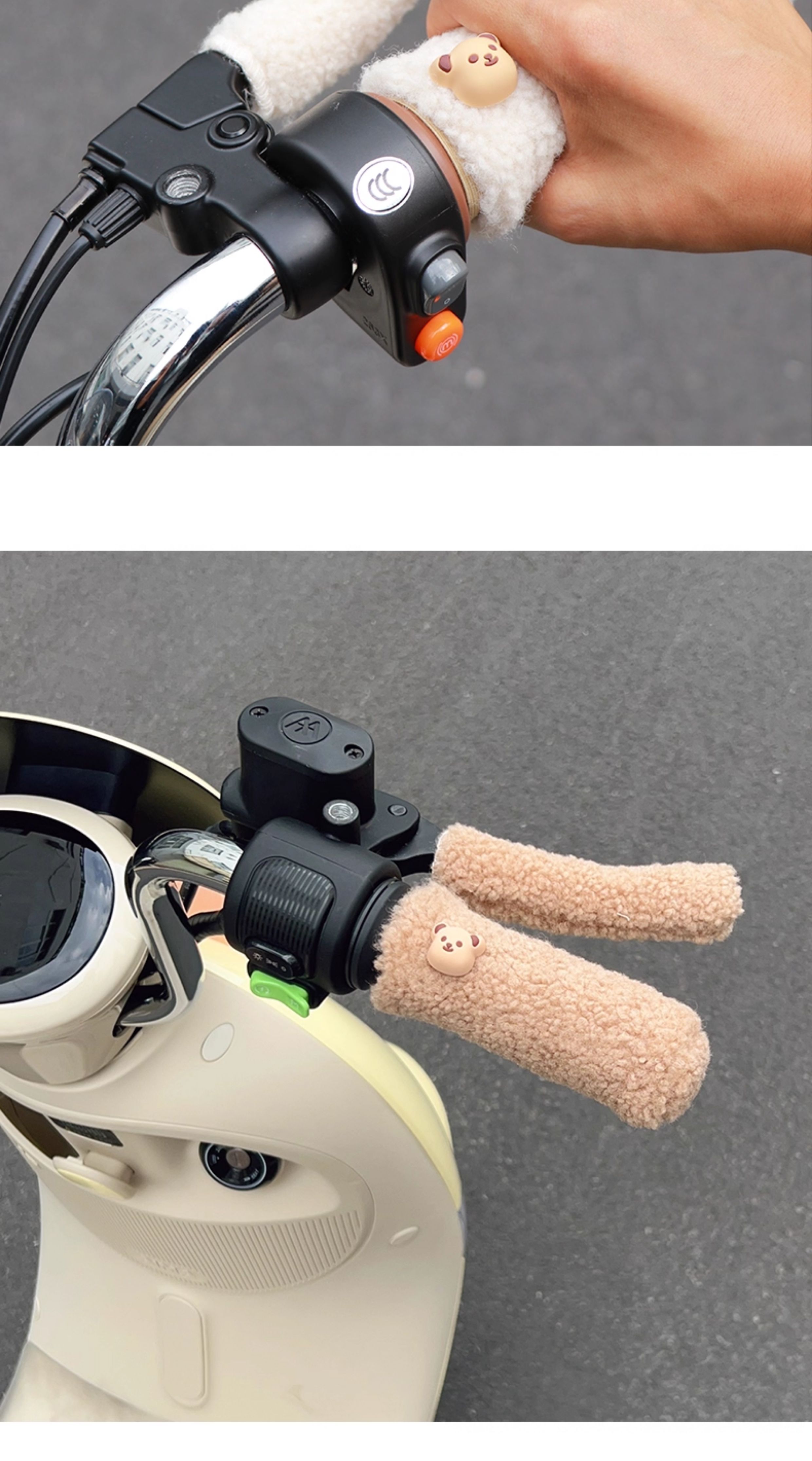 Electric vehicle plush handlebar covers for winter, electric scooters and motorcycles, with added fleece, thickened, warm, non-slip hand guards for autumn and winter