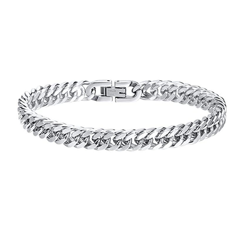 Xinghe de acero inoxidable de cuatro lados de molienda ensanchado audaz hip hop dominante pulsera de acero de titanio cadena cubana personalidad punk amigo masculino