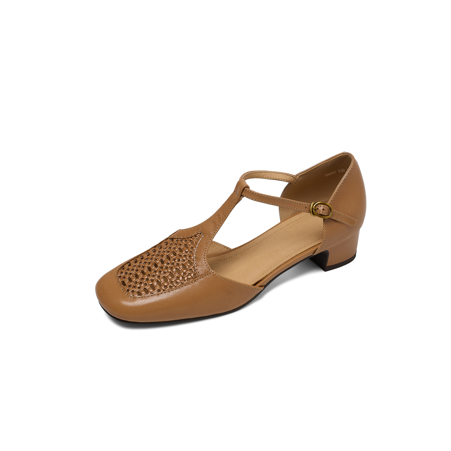 Sandal nữ da cừu thấp gót dệt vintage bít mũi quai chữ T — màu trắng ngà chi tiết 18