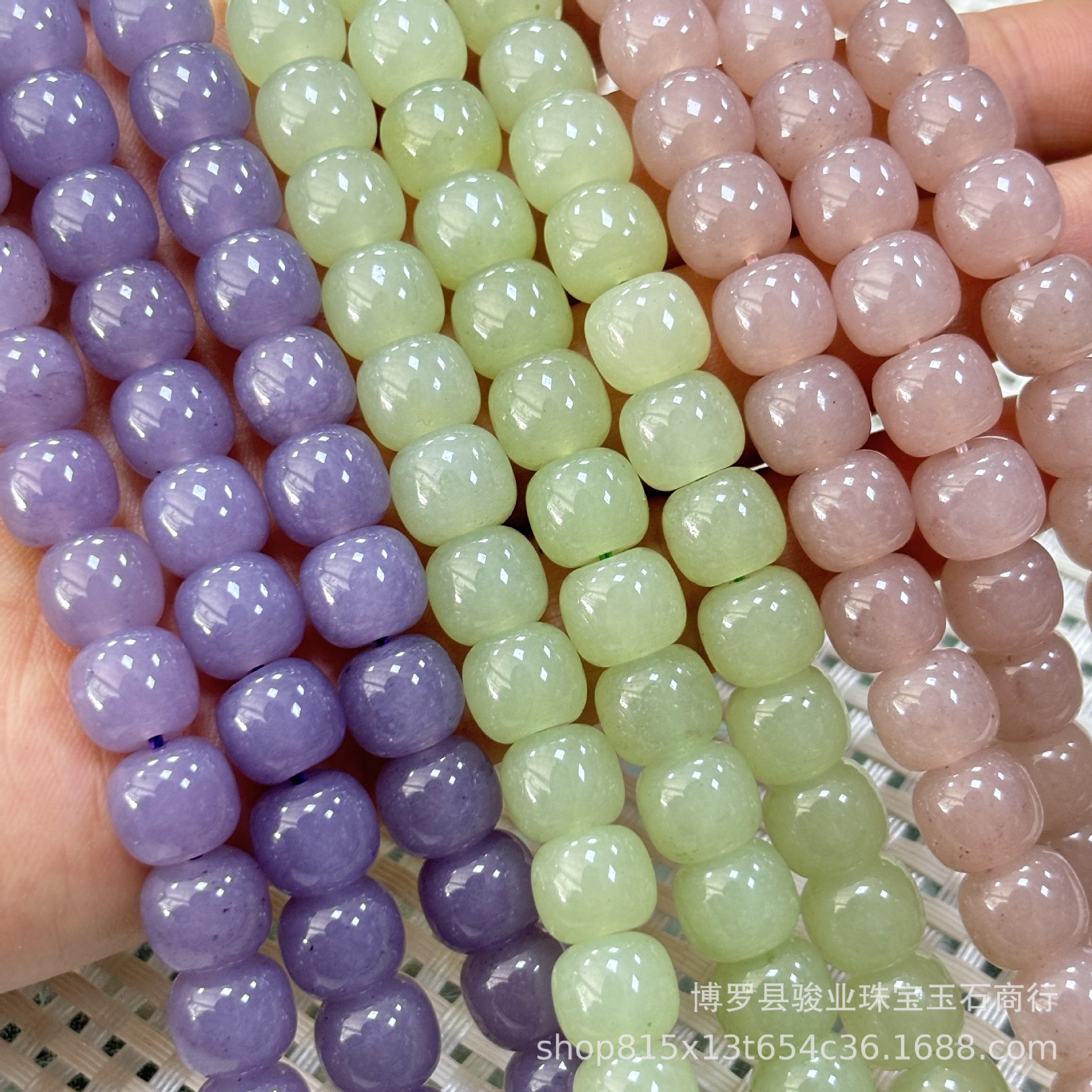 仿和田碧玉散珠批发 青海玉老型珠 晴水墩墩 藕粉蓝水算盘珠