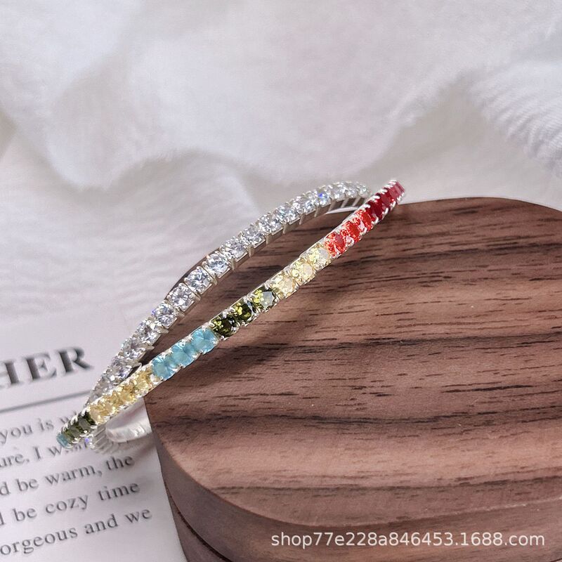 S925 Sterling Silver Elastic Rope Tennis Bracelet Dopamine Colorful Zircon Tennis Rainbow Light Luxury Sweet Bracelet