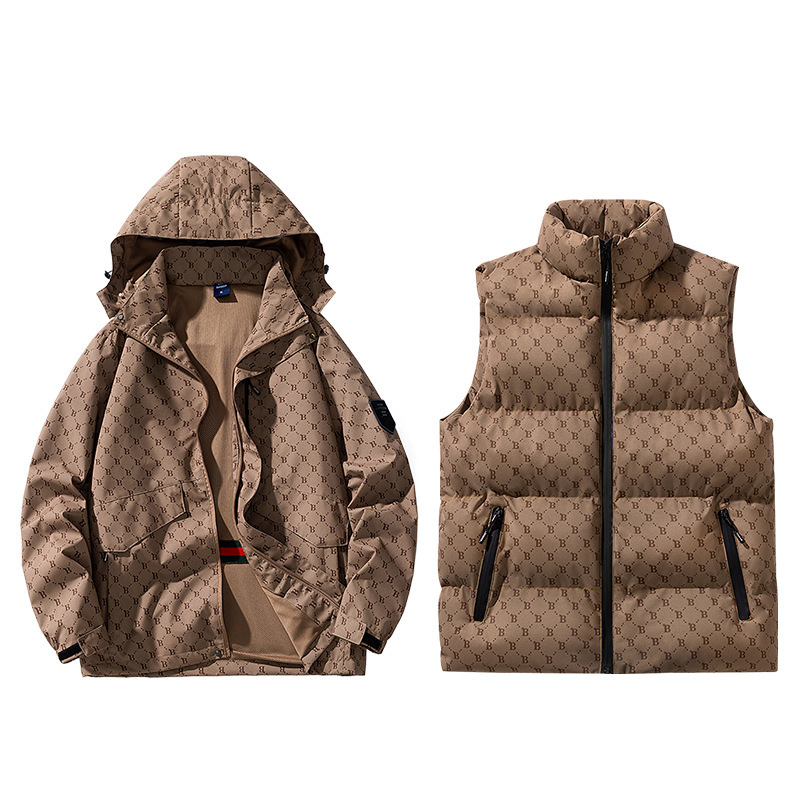2024 nuevo estilo B explosión de moda casual de algodón cálido hombre sin mangas grueso chaleco de dos piezas