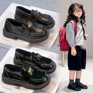 Girls Small Leather Shoes Black 2025 Spring Children British Style Princess Shoes School Shoes Girls Performance Love Shoes