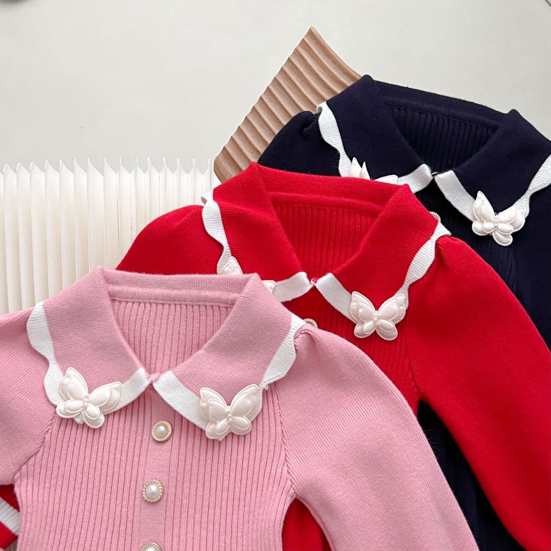 JINYONG Kinder Neue Candy Farbe Reverse Kragen Rand mit Blume Pelz Kleid Mädchen Modische_voghion.com