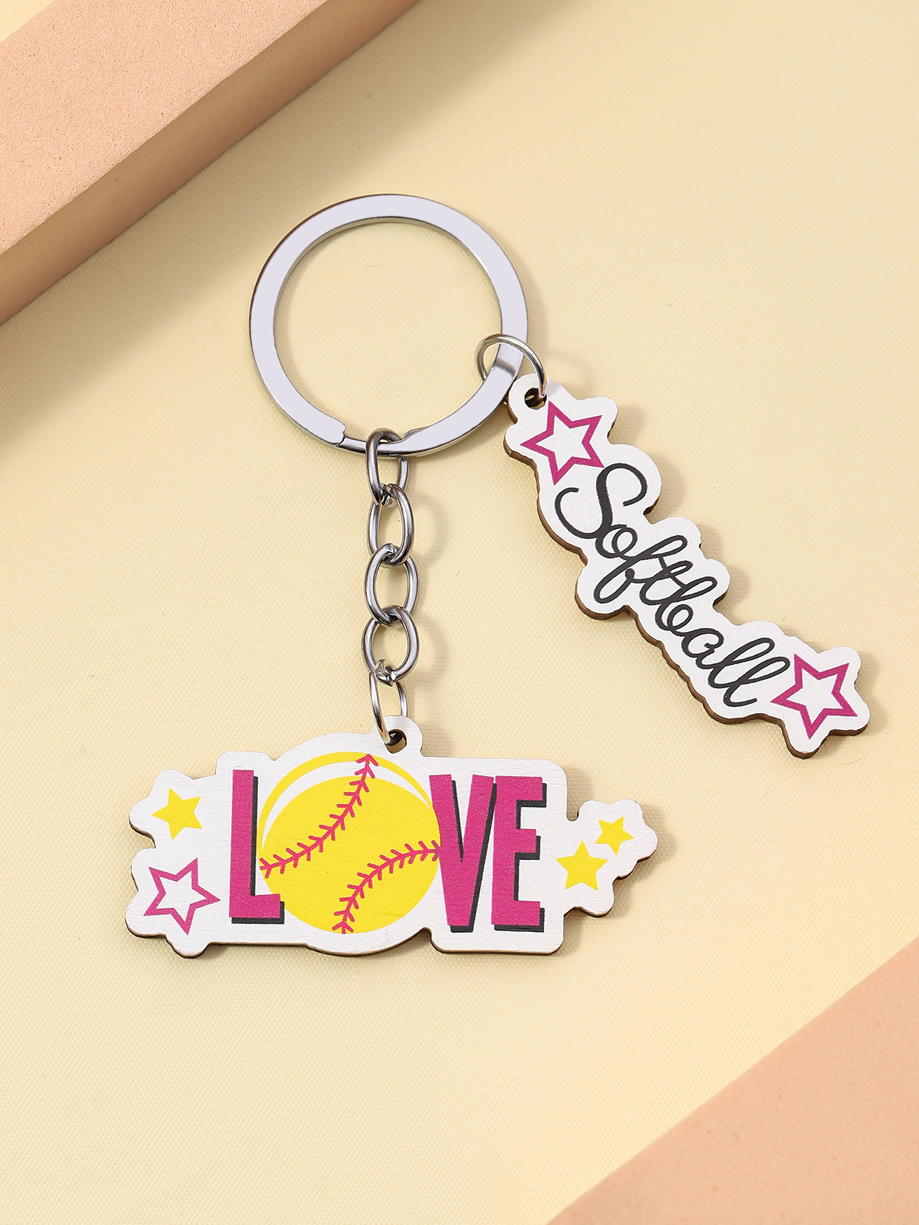 12g Weight Keychain Classification Daily Occasion Wood Material Letter, Ball Pattern Unisex Gender Sports Style Sports Letter Ball Wood Unisex Keychain 15