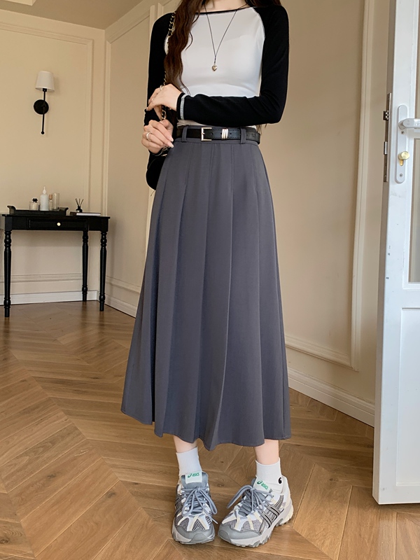垂感西装半身裙女装夏季2025新款高腰显瘦遮胯中长款百褶A字裙子|undefined