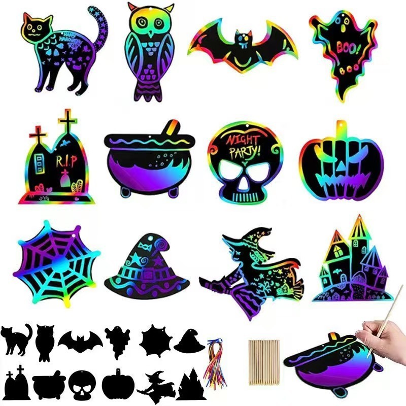 外国貿易工場ハロウィーンDIYスクラッチ紙異形スクラッチ動物装飾子供クリスマススクラッチ画卸売り|undefined