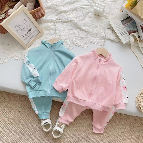 Boys' and Girls' Spring Outfit Children's Set 2024 New Kids' Apparel Korean Style Sports Children's Set Two-Piece Wholesale
