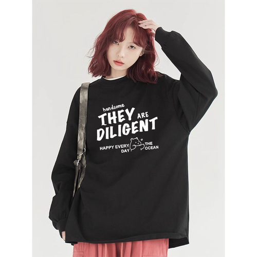 American-style anime white T-shirt for women, spring and autumn loose niche long-sleeved top, pure cotton inner layer base shirt, Instagram style