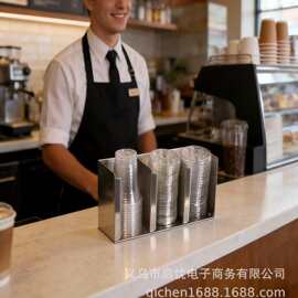 吧台 Storage 不锈钢杯架 奶茶店一次性纸杯吸管 壁挂置物架