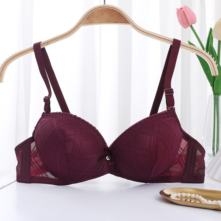 Bra de encaje ajustable en el sitio con anillo de acero, bra de pecho pequeño, bra anti-caída para mujeres del sudeste asiático