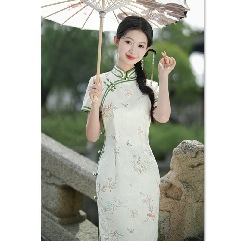 Retro fashionable long summer cheongsam