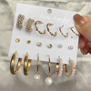 Earrings, retro acrylic metal set from pearl, 5 pair, simple and elegant design