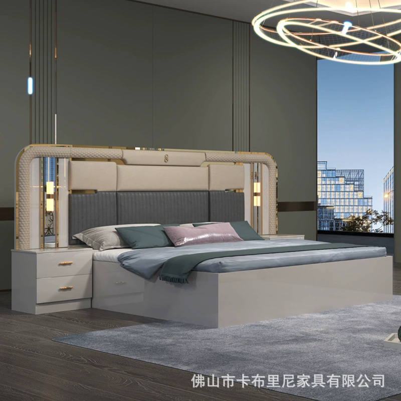 Экспорт в Гуандун, Фошань: Комплект мебели для спальни из 1.8m предметов, двуспальный гардероб, панельный стиль, для главной спальни, домашняя мебель, легкая роскошь