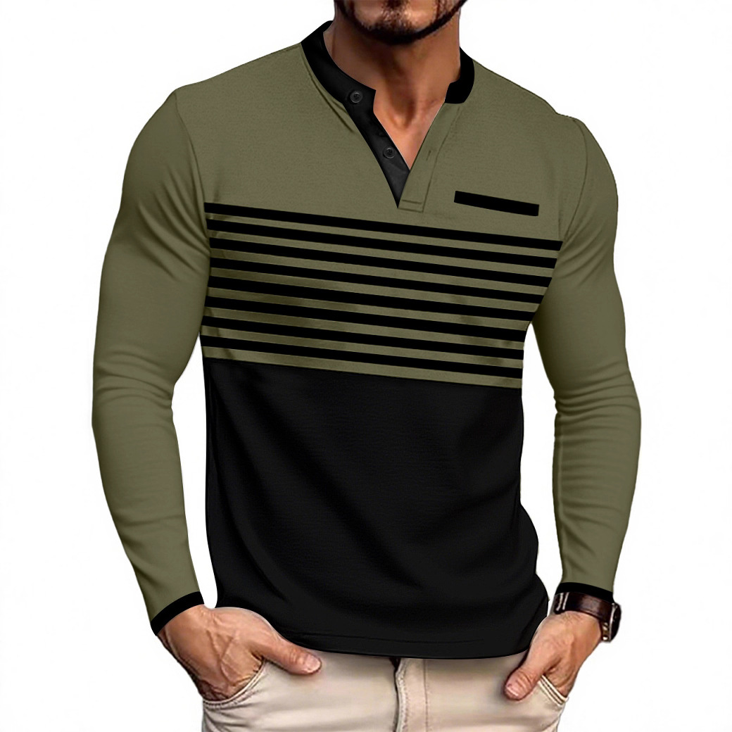 Herr henley långärmad tröja enfärgad vår höst stil_voghion.com