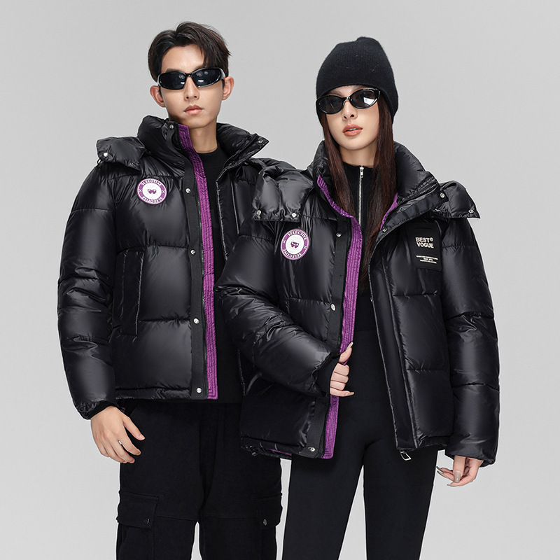 Women's Clothing loose hooded winter coats jacket men and women short winter couple thick contrast color cotton jacket_voghion.com