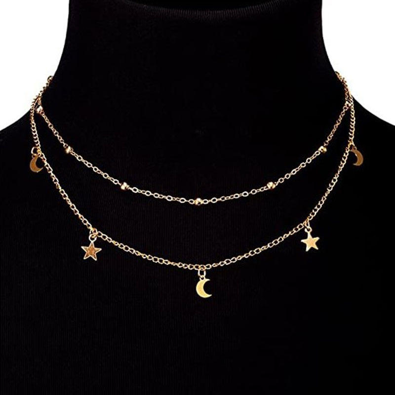 Double Layer Necklaces, Choker Classification Alloy Chain Material 1 Piece Quantity Basic Modern Style Classic Style Star Moon Alloy Wholesale Double Layer Necklaces Choker