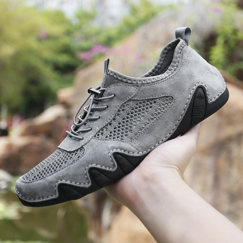 Cross-Border Large Size 2021 Summer Casual Leather Shoes Breathable Mesh Shoes Mesh Shoes Running Trendy Shoes Rubber Outsole Outdoor