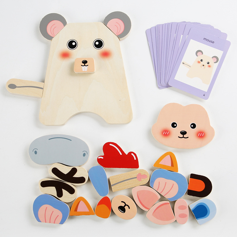 Puzzle tridimensional de madera pequeño puzzle dibujos animados ejercicio cognitivo animal movimiento fino juguete interactivo de educación temprana
