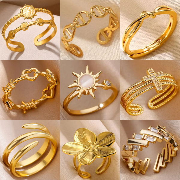 retro geometric small design universal adjustable ring stainless…