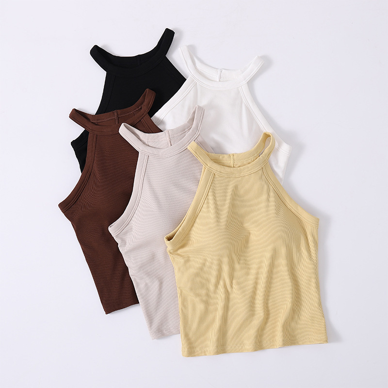 Halter Neck Tank Top with Built-In Bra Pads, Camisole with Fixed Bra Pads, Women's Plus Size Tank Top with Fixed Bra Pads