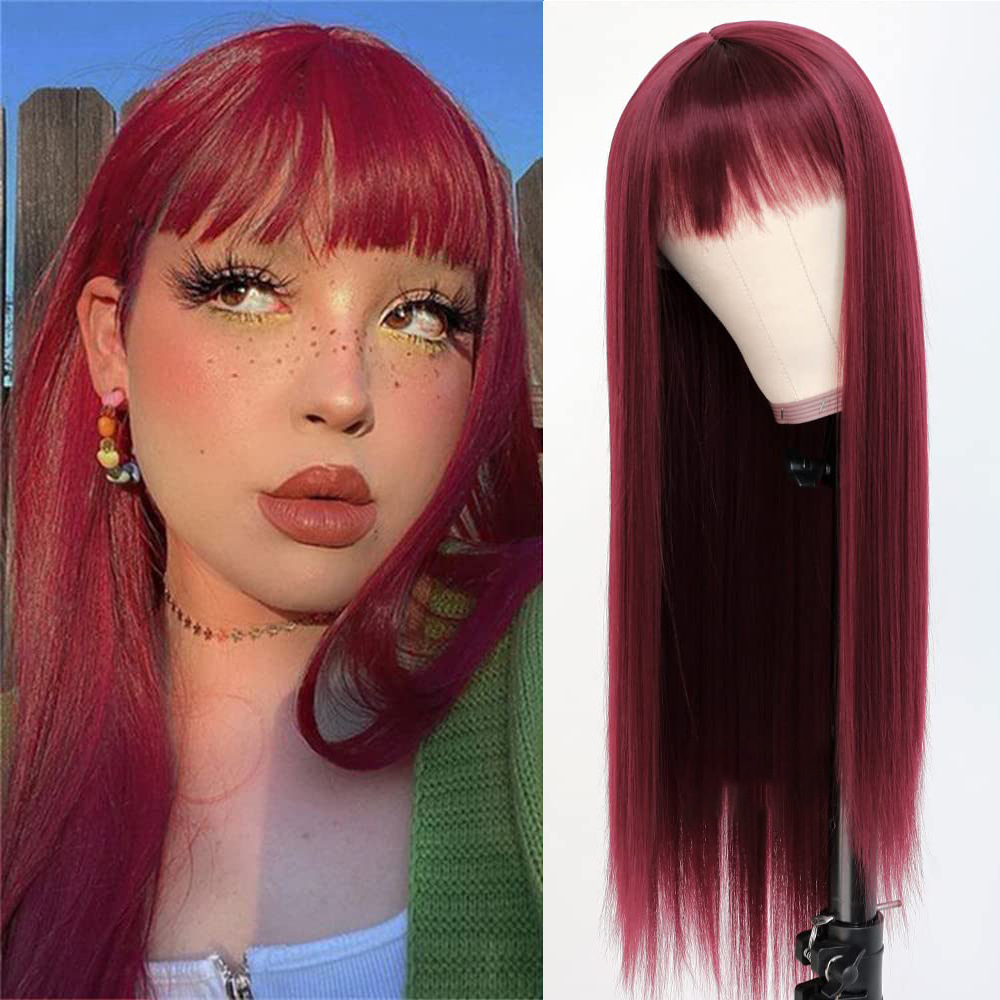 Mujeres Elegante Dulce Fin De Semana Fiesta Cosplay Alambre De Alta Temperatura Bangs Pelo Largo Y Liso Pelucas display picture 3