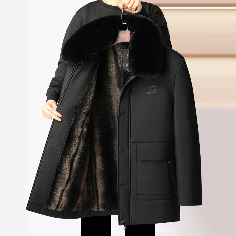 新款爸爸棉衣中长款加厚羽绒棉服中老年男装大毛领男士冬装棉袄