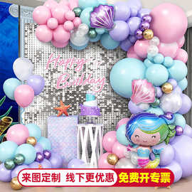 美人鱼主题生日派对装饰乳胶气球套装气氛场景布置道具美人鱼派对