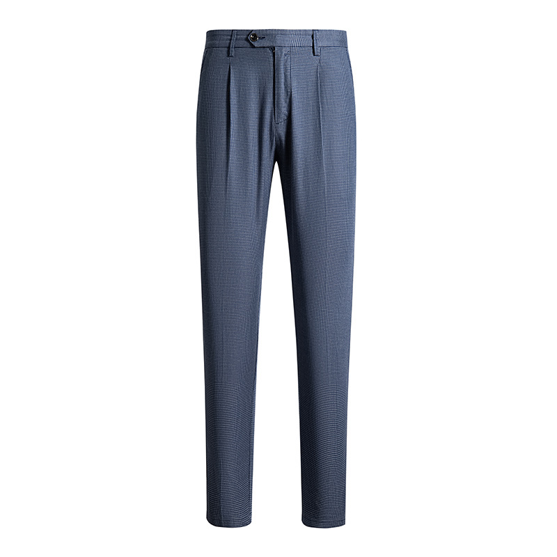 Pantalones de traje a cuadros azules pantalones de verano de los hombres delgados pantalones sueltos rectos elásticos pantalones casuales de alta gama para hombres
