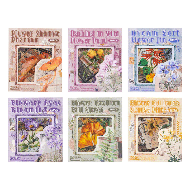 Veo por primera vez el lenguaje de las flores, las plantas, las flores, las pegatinas de flores, las pegatinas autoadhesivas, las cuentas a mano impermeables, las pegatinas de material de collage de patrones de flores diy