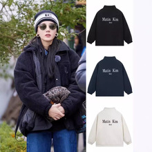 迪丽热巴同款韩国小众字母刺绣拉链毛绒外套女宽松休闲摇粒绒卫衣