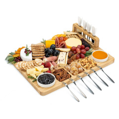 竹製芝士板帶陶瓷刀奶酪托盤竹製奶酪板套裝切菜板