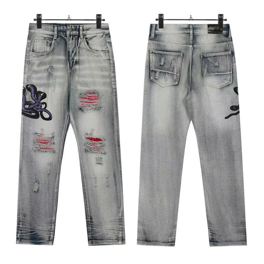 Embroidery Design Spring And Autumn New Trendy Letter Distressed Washed Cool Fashion Casual Straight Pants_mkmklike.com