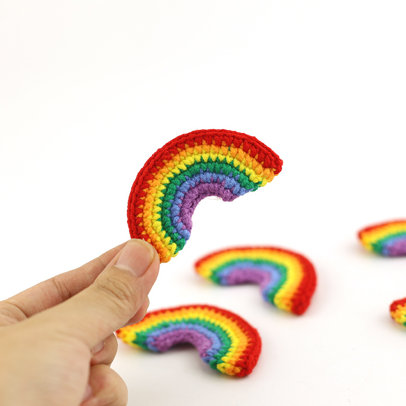 精美手钩双层七彩彩虹手工钩织彩虹钥匙扣发夹服装DIY辅料