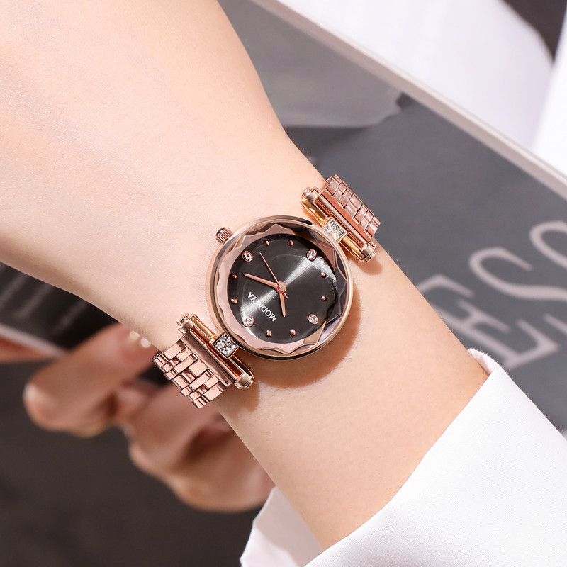 Transfronterizo transmisión en vivo elegante ronda estudiante femenina reloj de cuarzo de diamante de moda coreana mujer multi-color dial correa de acero reloj femenino