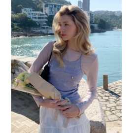 现 2026秋季新款韩国设计师letterf*ommoon挂脖假两件吊带T恤