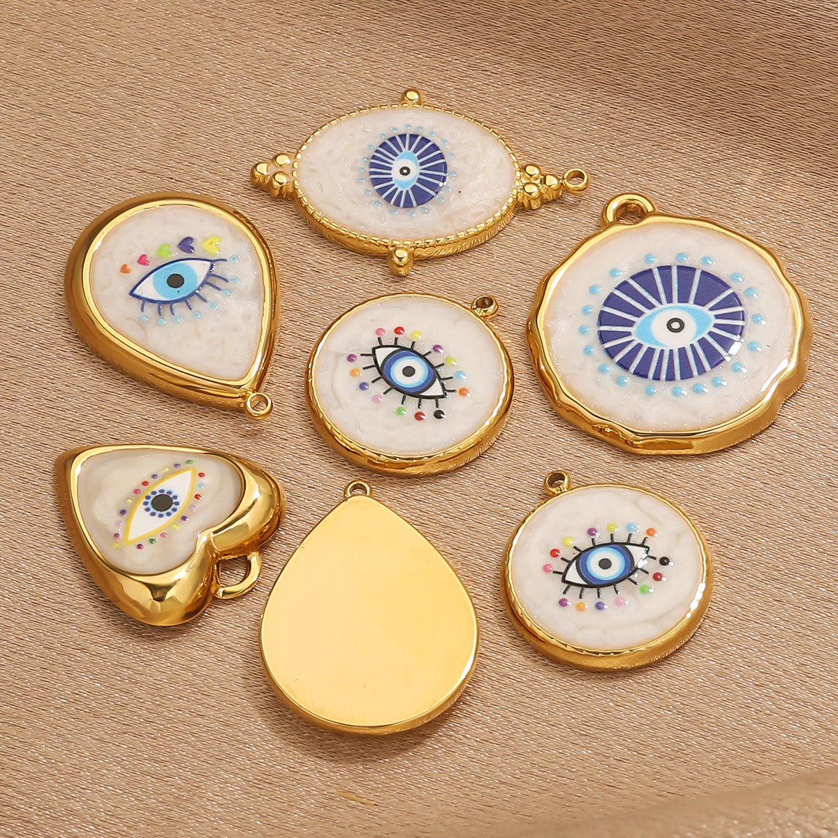 Acero inoxidable retro redondo colgante de ojos azules DIY goteo de aceite ojo del demonio pulsera collar llavero accesorios joyas