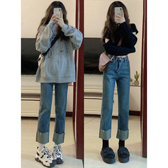 女性用カールエッジシガレットパンツ、ストレートレッグ、春と秋、ハイウエスト、スリム、洋ナシ体型、小柄な人向けの伸縮性のある9点パンツ