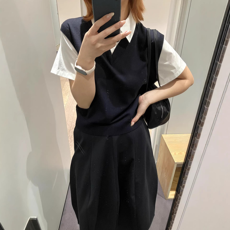 C Brand 26 Early Autumn New Style Fake Two-Piece Patchwork Shirt Merino Wool Cotton Shirt Vest 1304059001