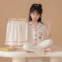 Детская пижама Женский набор из трех частей Лето 2025 Новый HelloKitty Принцесла Ветер с короткими рукавами Домашняя одежда для девочек