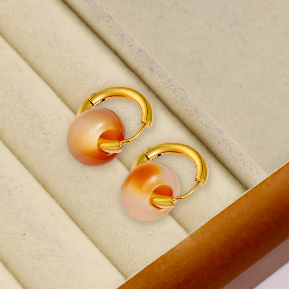 Nuevo estilo chino estilo chino piedra natural círculo perfiles de orejas de acero inoxidable nicho ligero lujo pendientes retro temperamento perfiles de orejas